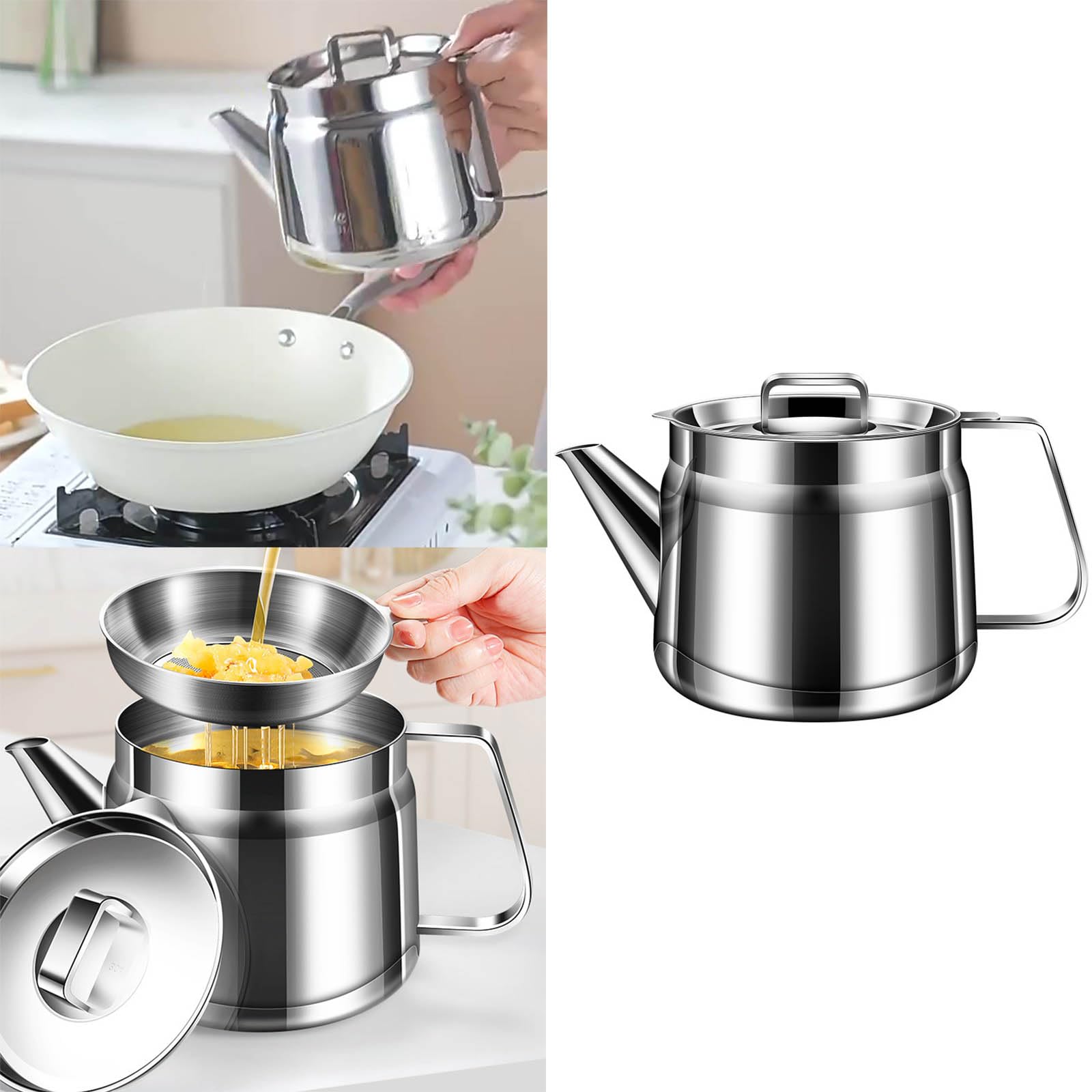 1.5L Struttura di gestione dell'olio da cucina Rustless Construction Spill Proof Stream e lavastoviglie Safe Caratteristiche Contenitore di olio riciclabile per friggere