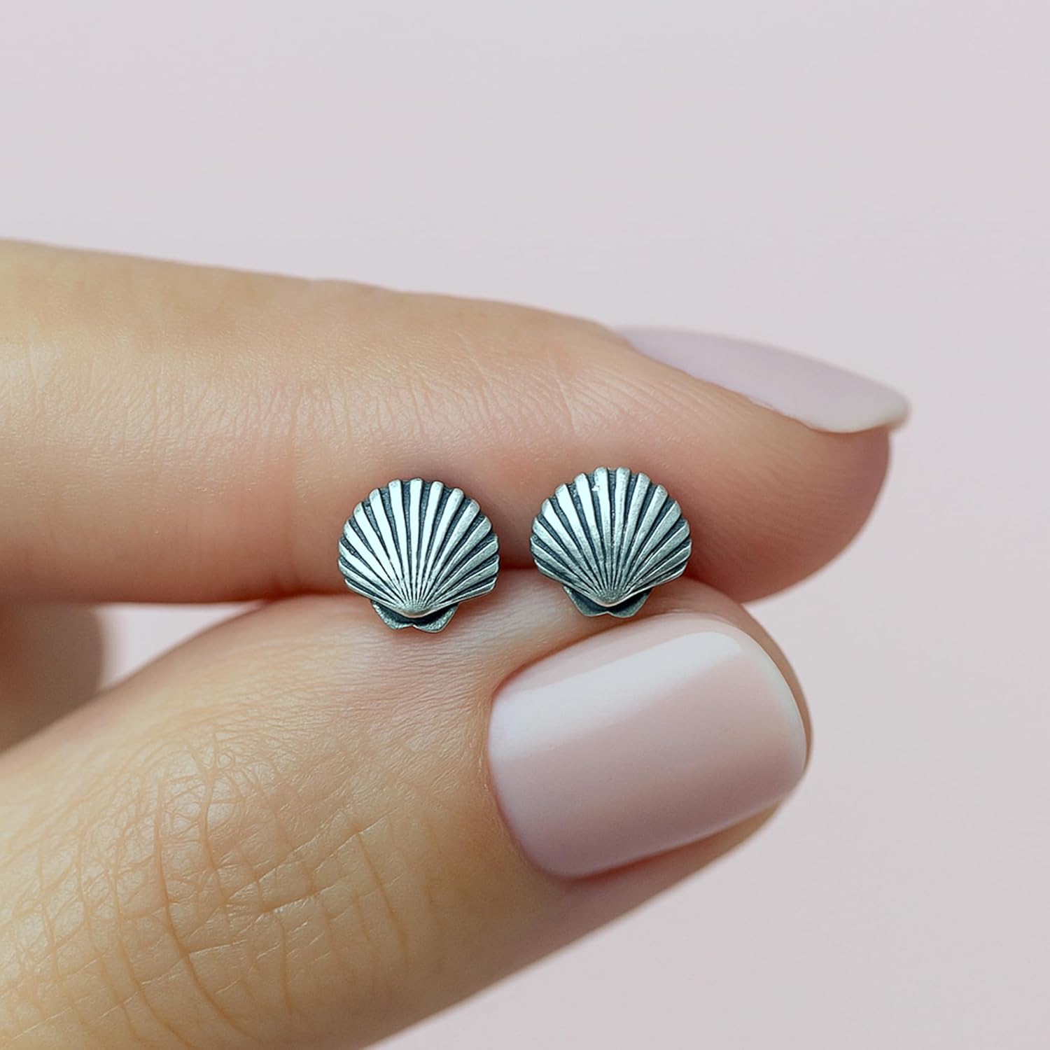 925 Sterling Silver Sae Shell Stud Earrings, Ultra-Tiny Minimalist Beach Ocean Jewelry - Image 5