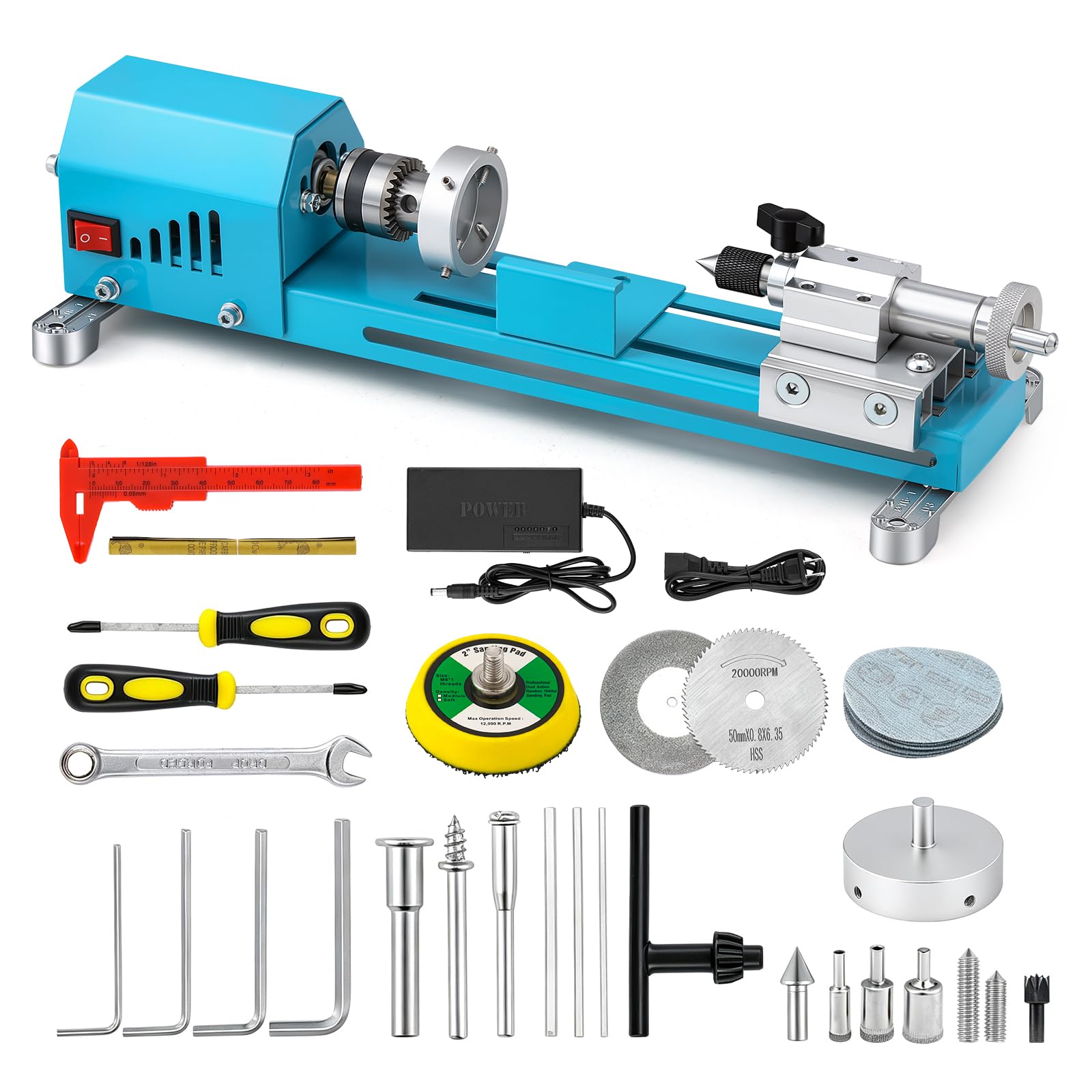 Bonvoisin Mini máquina de torno de 7 velocidades, taladro de torneado de madera para bricolaje