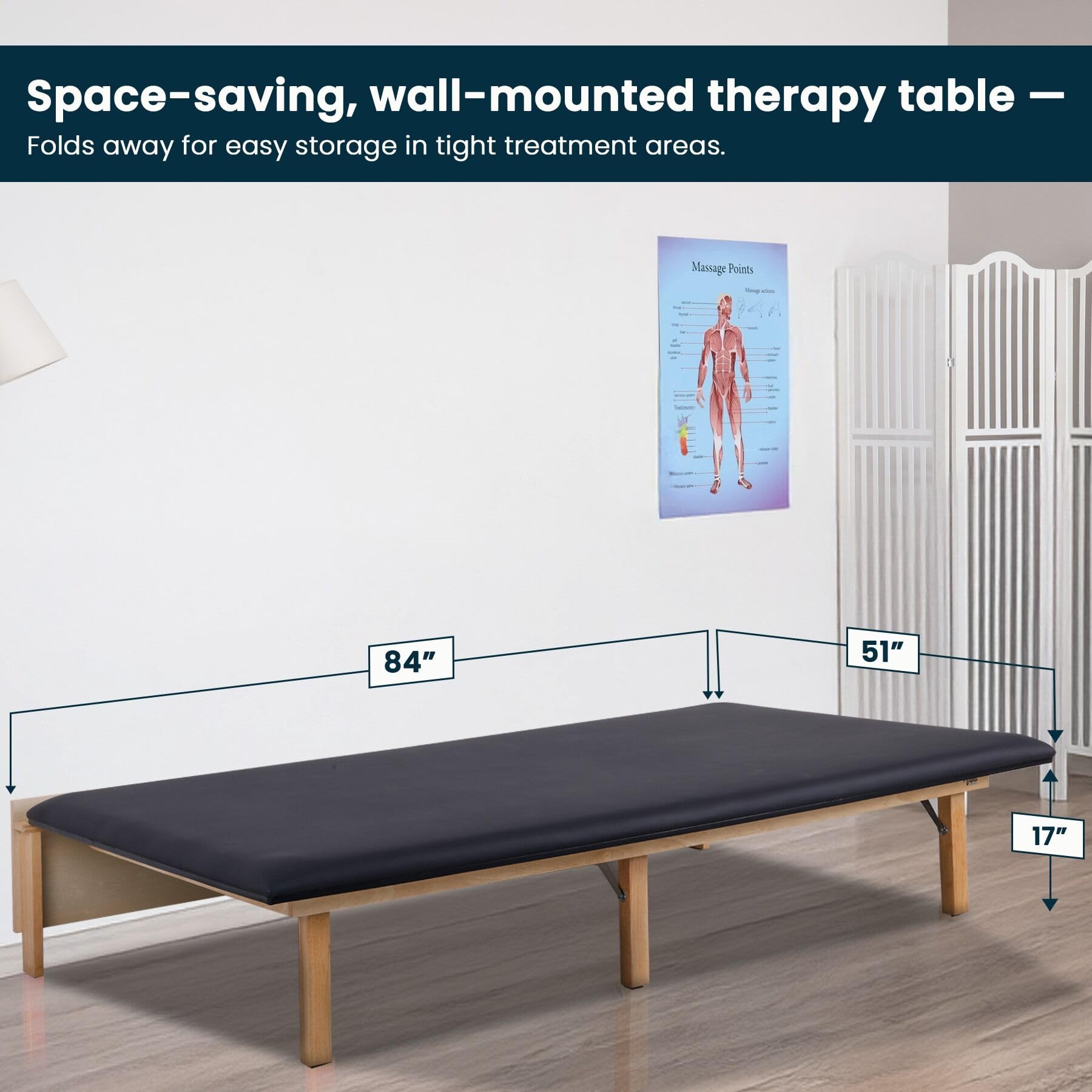 Vivacomfort Wall-Mounted Folding Bariatric Physical Therapy Table, Exam Table for PT, 500 lbs Weight Capacity