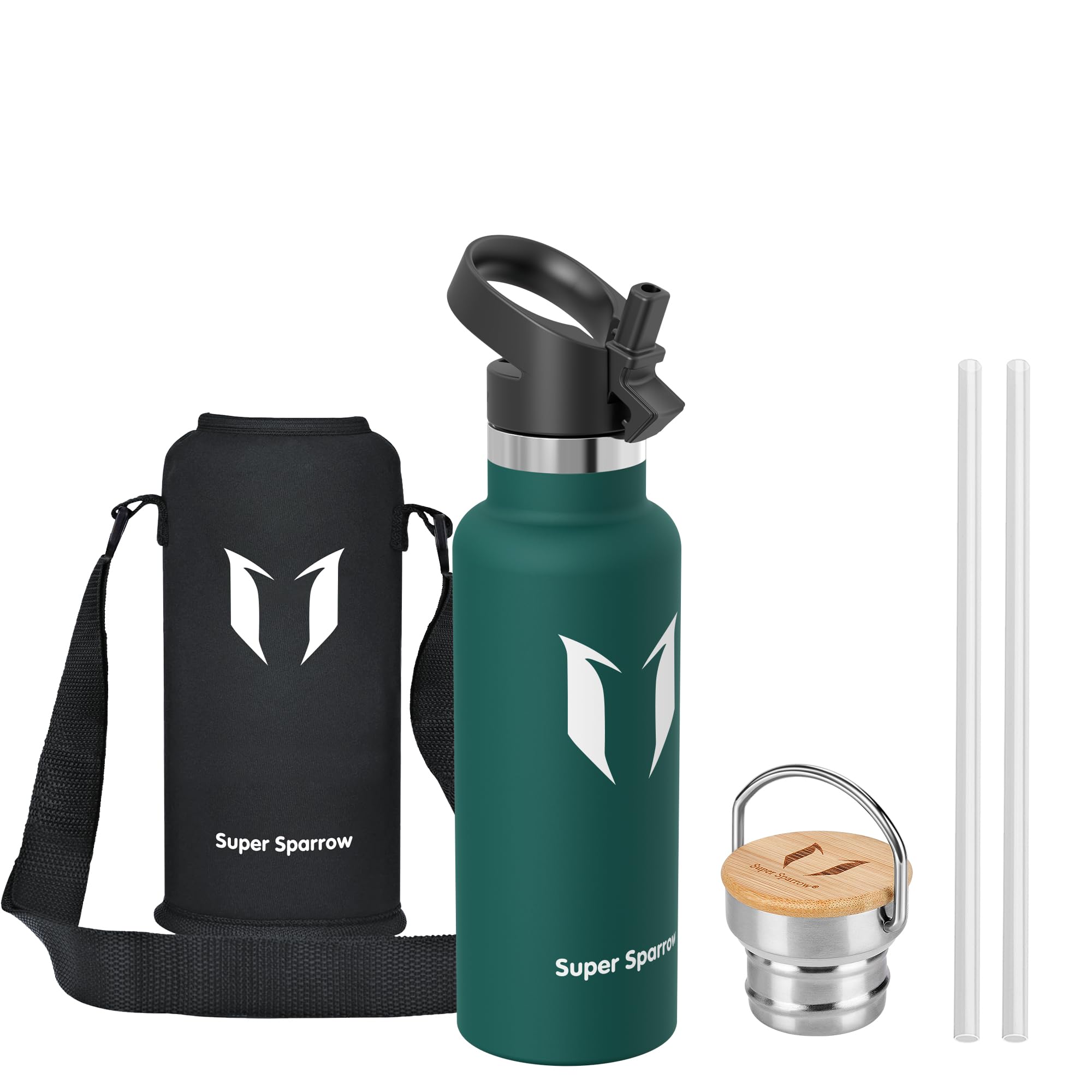 Super Sparrow doppia parete in acciaio inox coibentato bottiglia di acqua - 500ml - isolante della borraccia - perfetto Thermos - Privo di BPA, BPS, ftalati, Verde Scuro