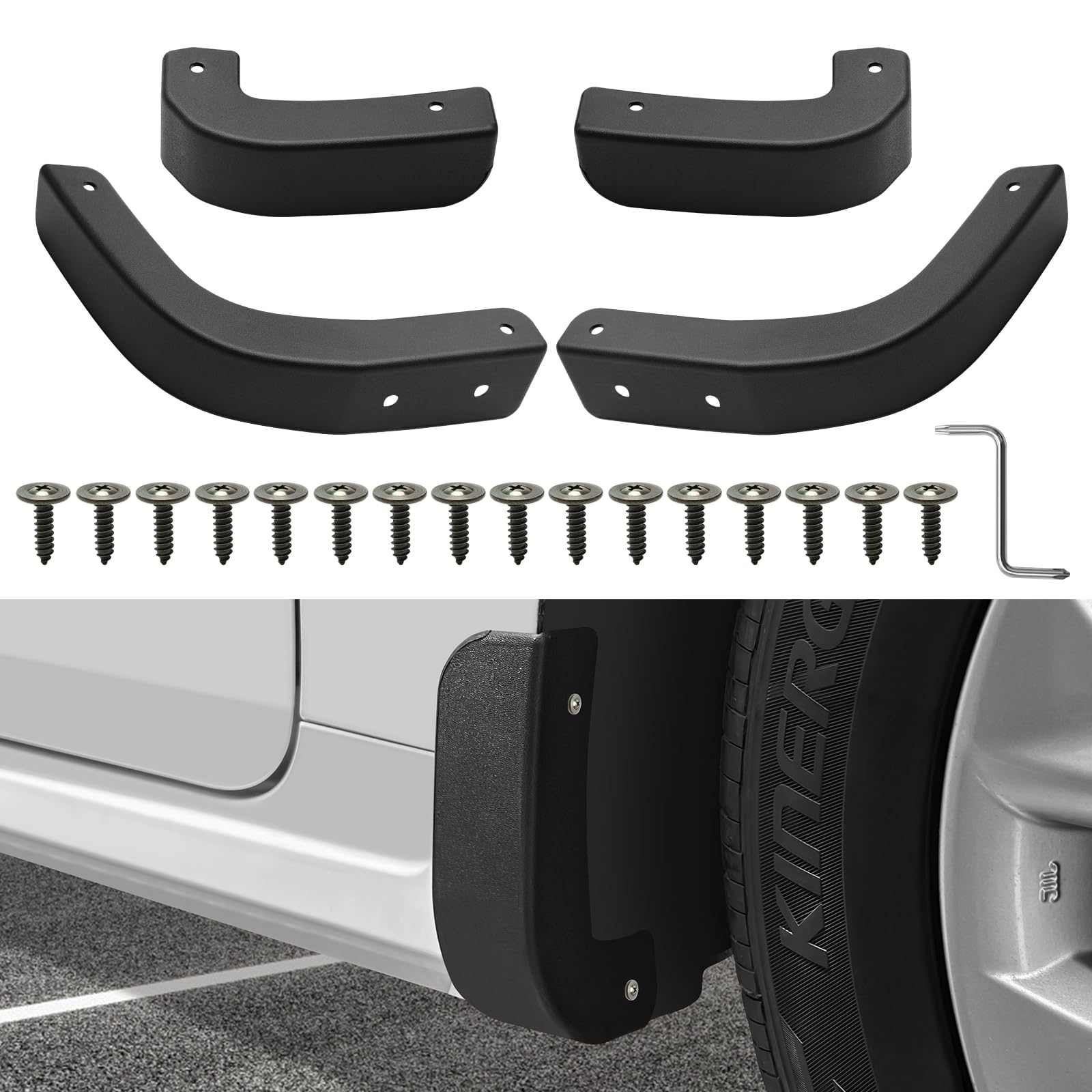 COITEK 4 Pack Flap Deletes Compatible with Chevy Silverado 2019-2024, Upgrade Mud Guards Mudflaps Delete, Front & Rear Mud Flap Replacement kit for Chevrolet Silverado 1500 Accessories,No Drilling