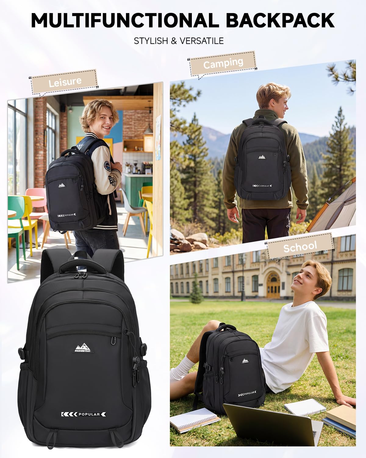 Amythe Mochila para adolescentes y niños, 38 l, grande, mochila escolar universitaria para portátil de 16 pulgadas, transpirable, mochila escolar para hombre para viajes