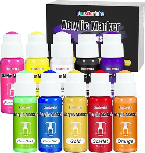 FansArriche Graffiti - Marcadores para póster, 10 colores, punta redonda jumbo de 0.709 in (2.3 fl oz2 onzas), bolígrafo de pintura acrílica a base