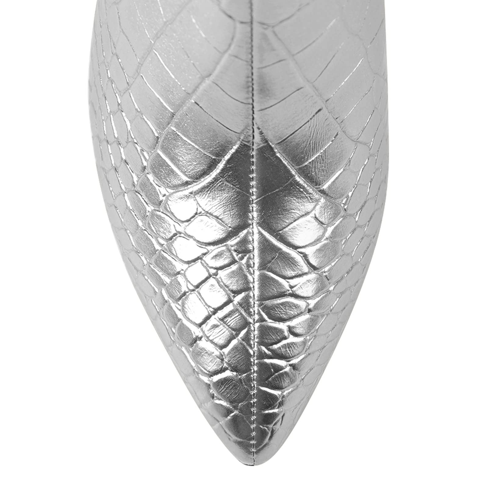 LISHAN Women's Snakeskin Chunky 4in Heel Crocodile Pull On Mid Calf Boots