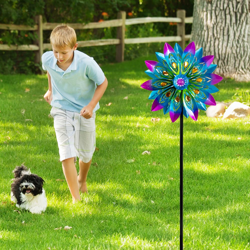 Molinillo de Viento de Metal, molinillos de Viento de 13 Pulgadas para Exteriores, Molino de Viento de Pavo Real con estaca, molinillos cinéticos para Patio y jardín, esculturas de Viento