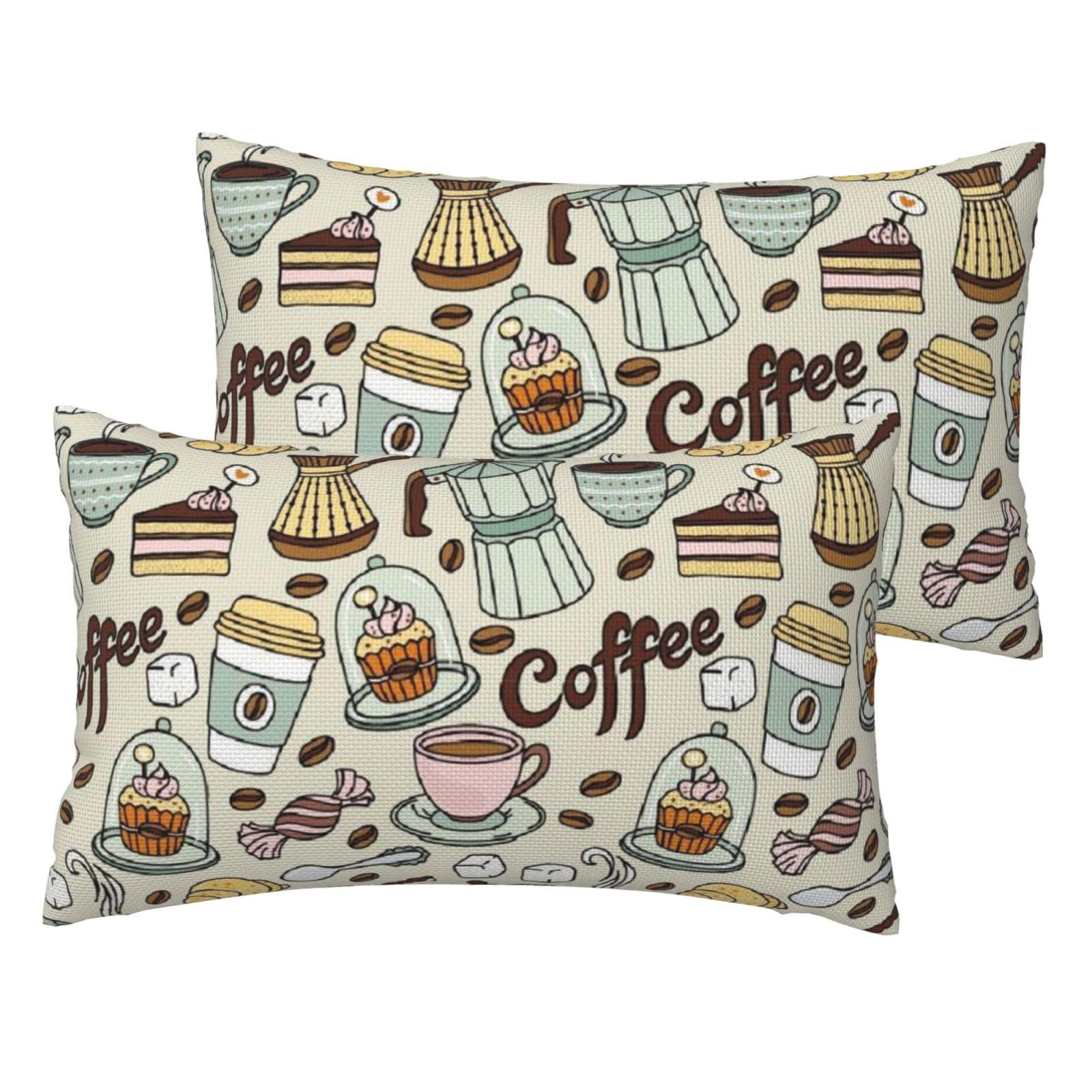 Housses de coussin imitation lin motif café anti tache salon