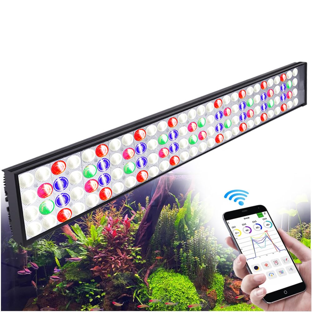 PopBloom WiFi LED Beleuchtung für Süßwasser Aquarien 90W, Vollspektrum Aquarium Led Lampe, Hohe Leistung, Sonnenaufgang Sonnenuntergang (90W (For 80-100cm))