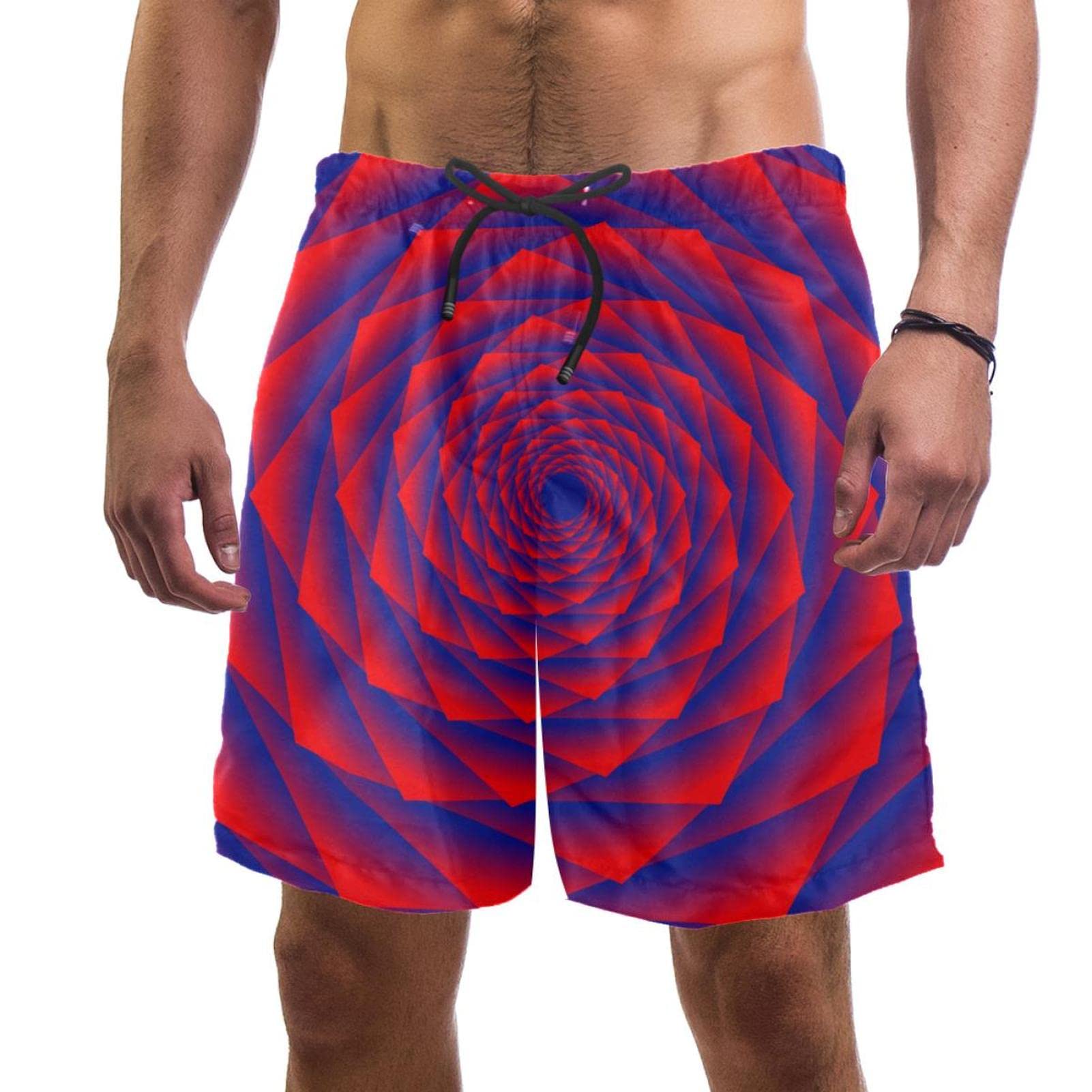HAlidey Fractal Rose Flower Blue Red Beach Shorts for Men Quick Dry Swim Shortsea Swimwr with Pockets and Drawstring