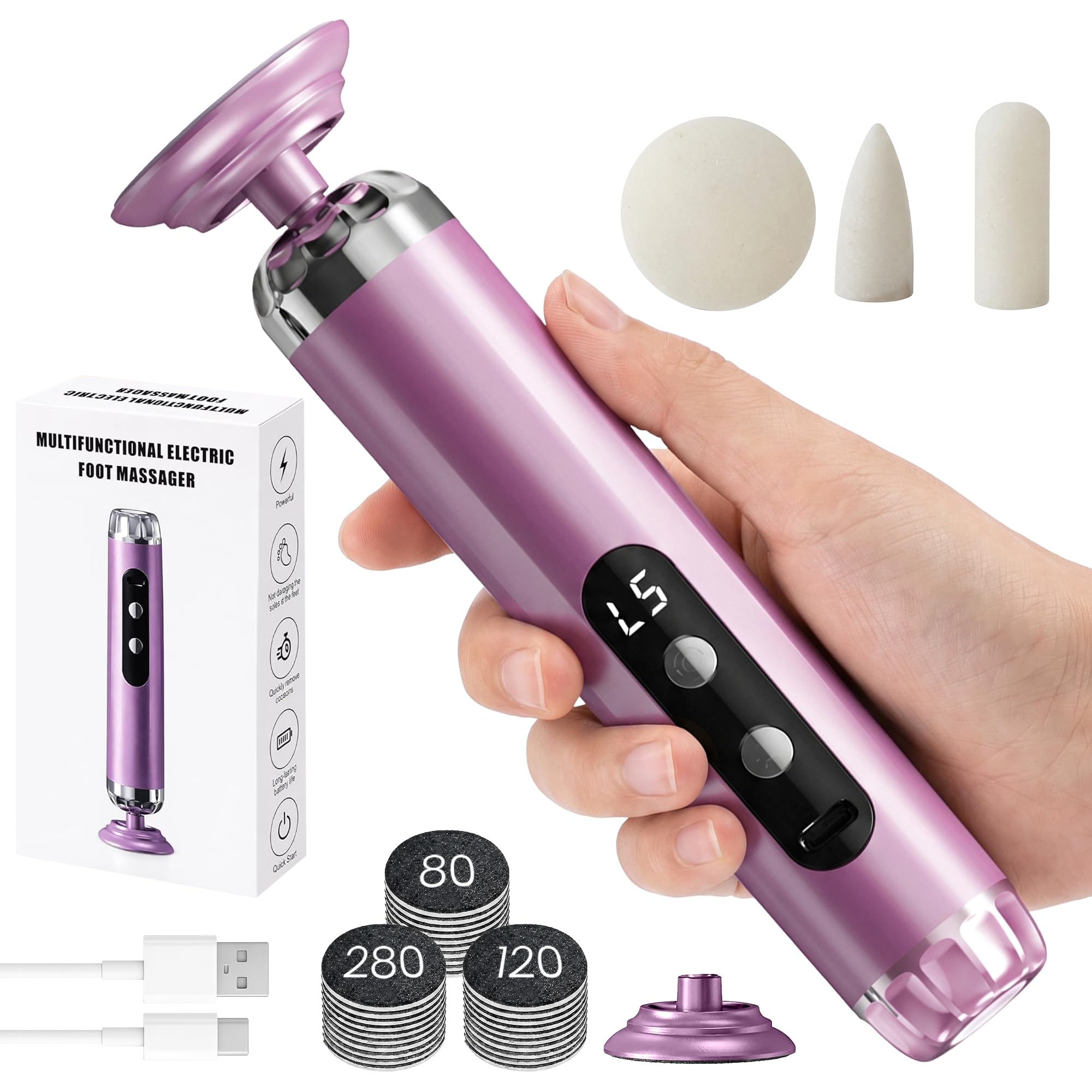Electric Callus Remover for Feet, Cordless Foot Sander with 5 Speeds Purple