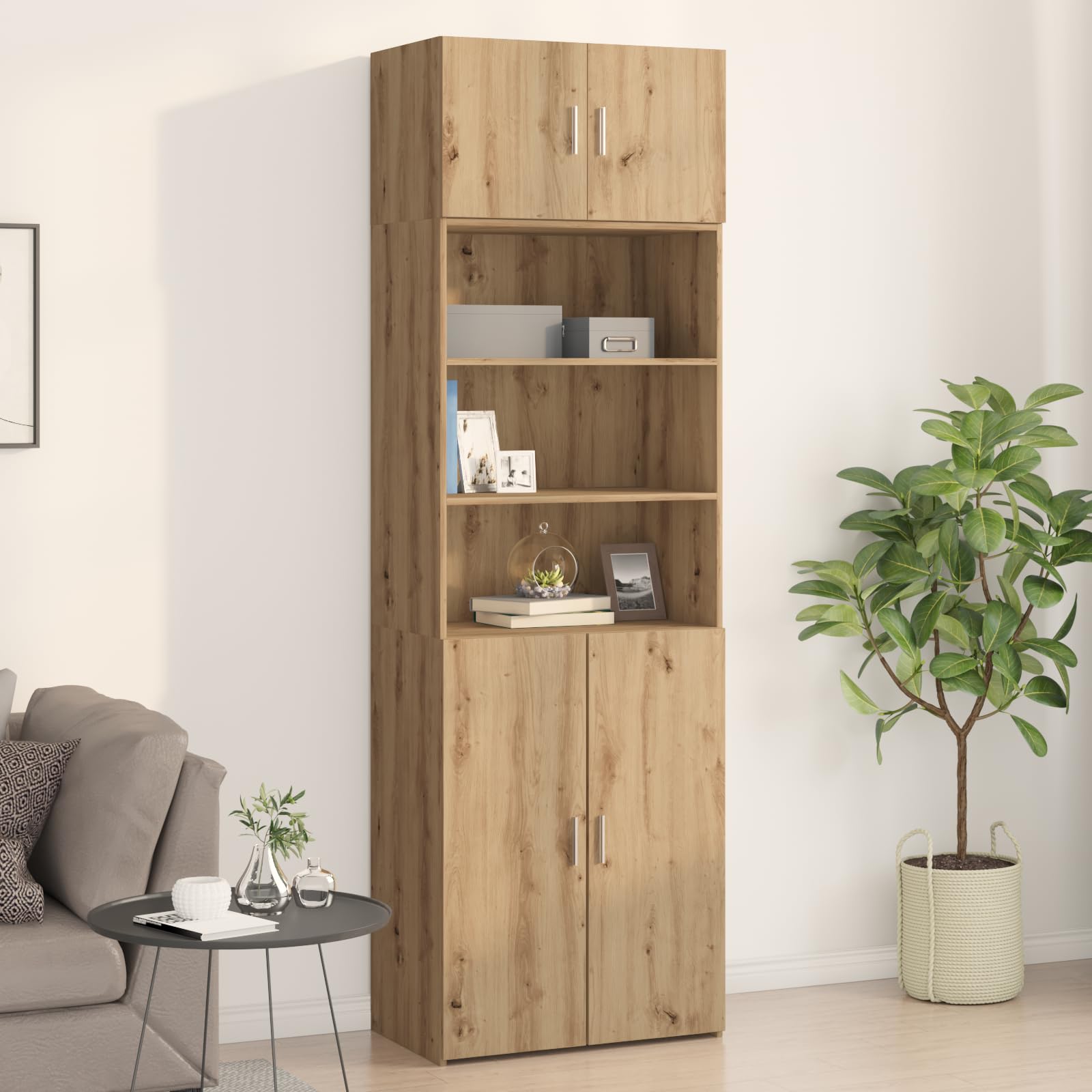 Armadietto da parete rustico in rovere Artisan, 70 x 42,5 x 40 cm, in legno e rovere massiccio, elegante armadio buffet con ampio scomparto per utensili da cucina, robusto