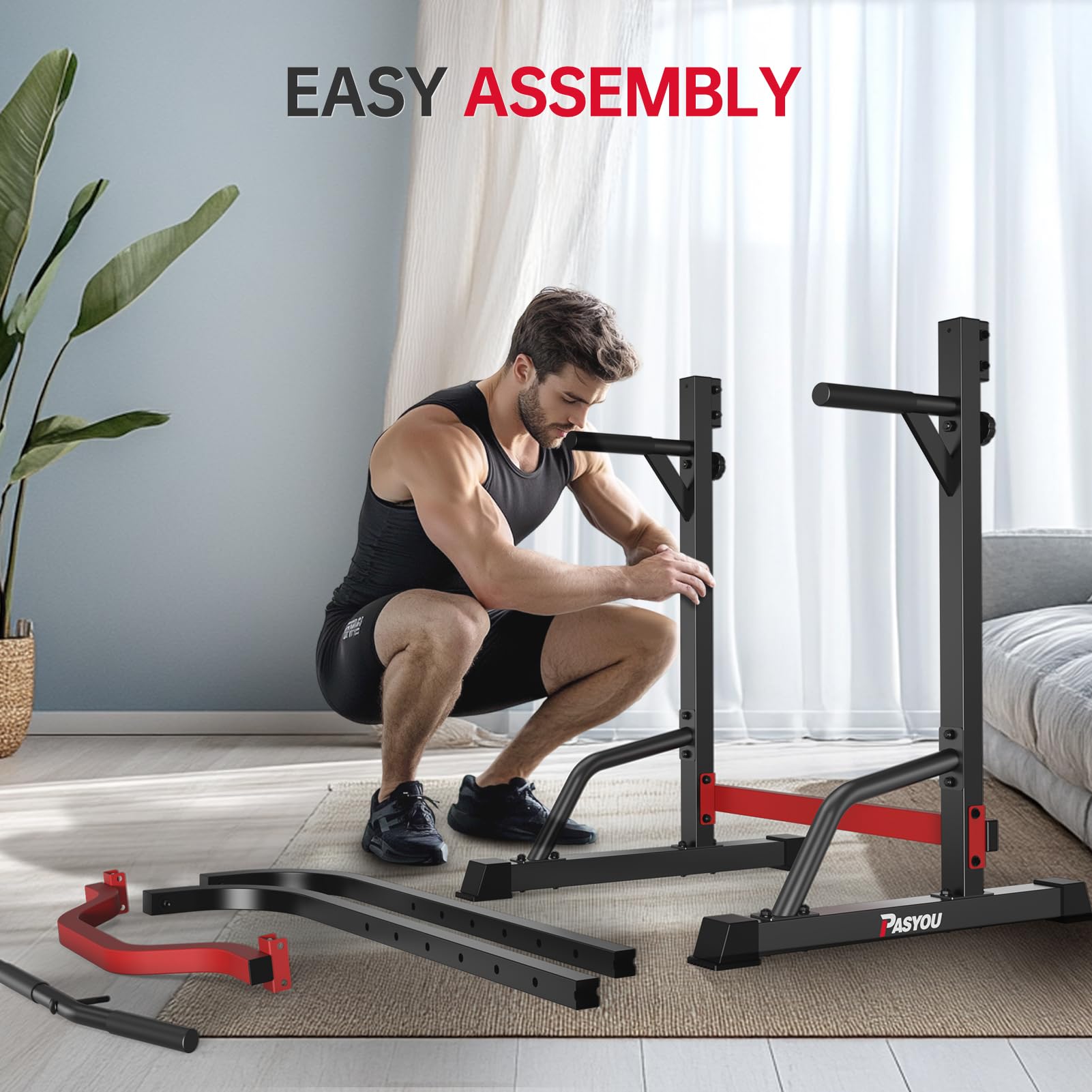PASYOU Chaise Romaine Power Tower Dip Station,Multifonctions Barre de Traction Station Musculation pour l'entraînement à la Maison,Chaise Romaine Exterieur&Barre de Tractions,Charge maximale 150kg