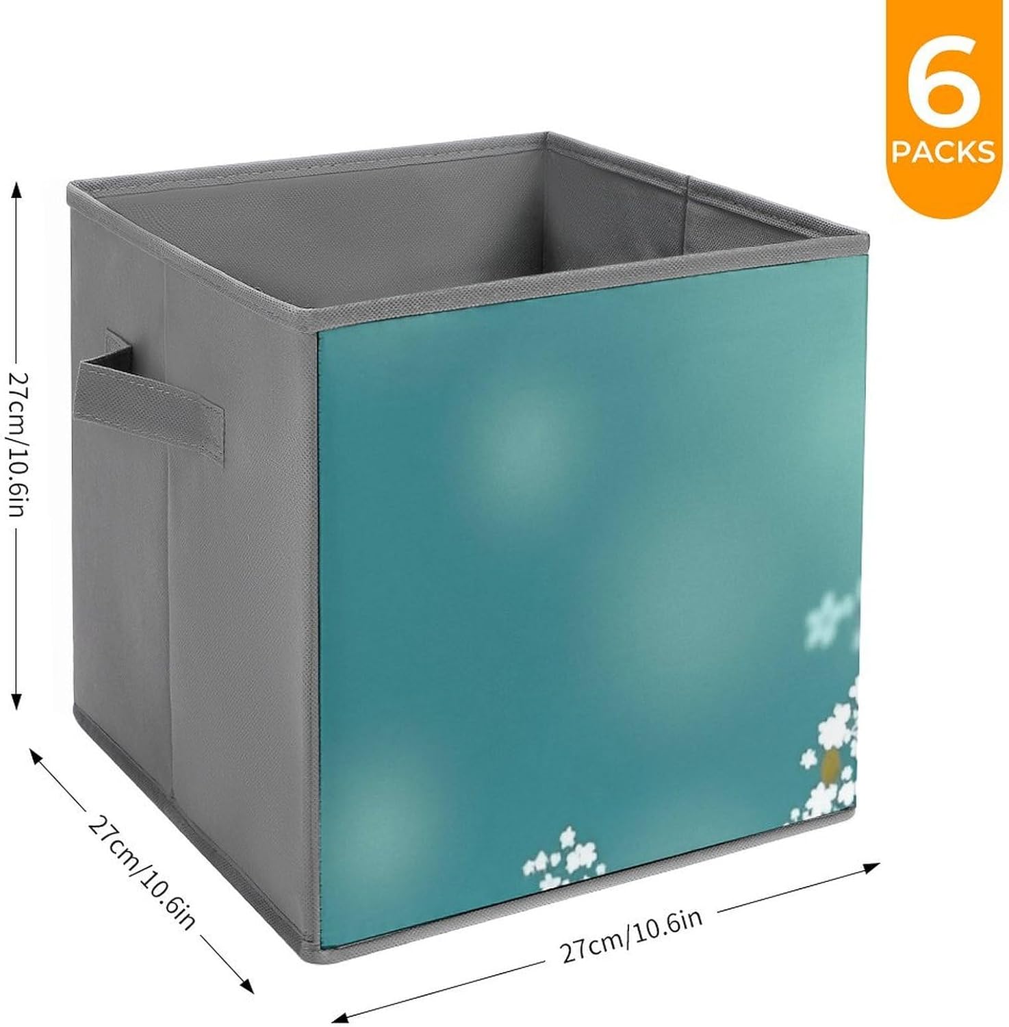 Cherry Blossom Floral 10.6 Inch Cube Storage Bin Foldable Fabric Storages Cubes Organizer with Handles for Shelves Closet Bedroom Clothes 6PCS
