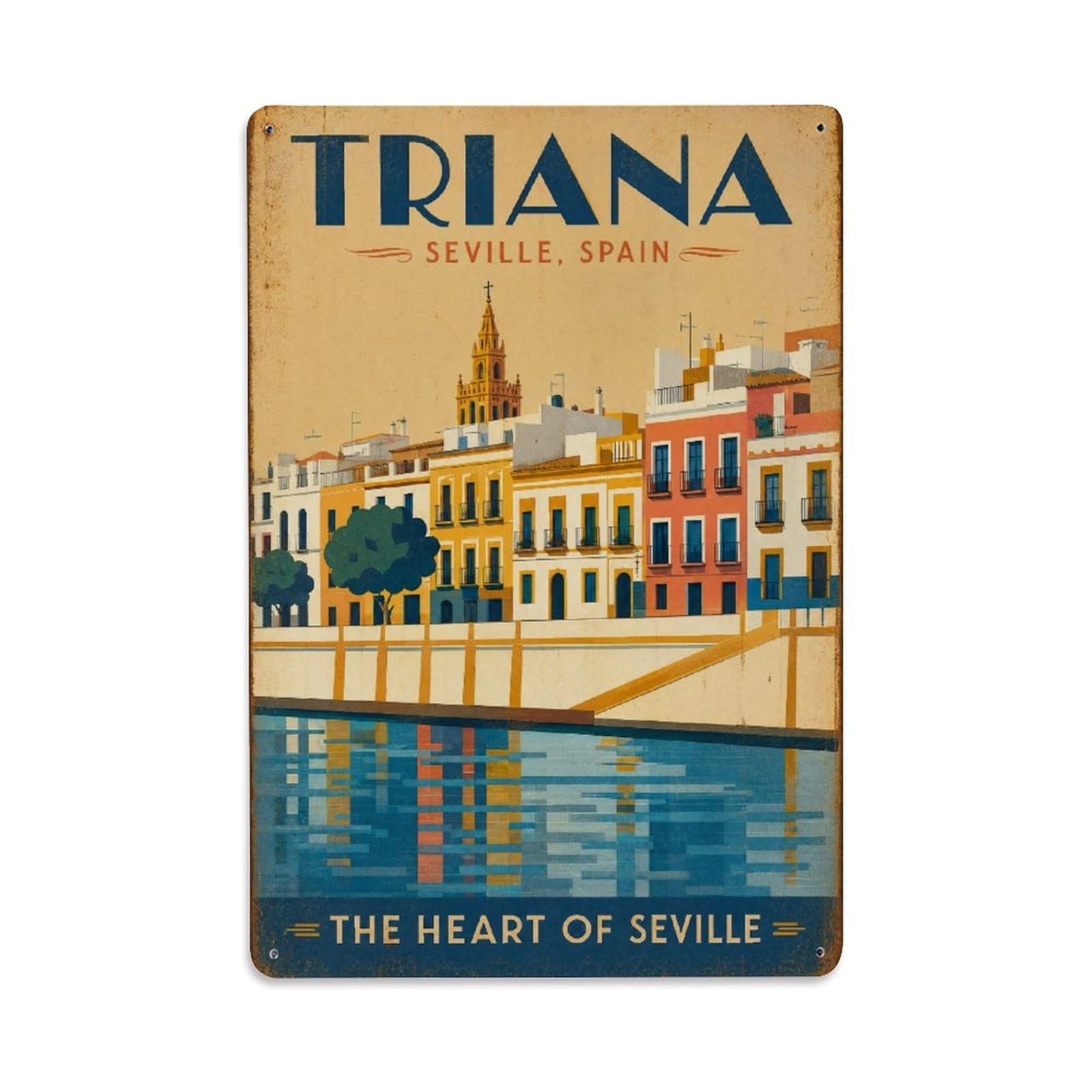 Yrnq 08X12inch Vintage Style Vintage Triana Riverside Colorful Houses Facades Spain Metal Tin Sign
