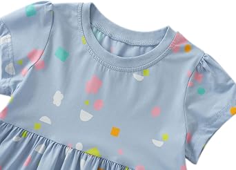 Toddler Girls Short Sleeve Casual Dress Little Kids Cotton Kneelength Playwear Dresses 2-7Years