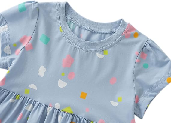 Toddler Girls Short Sleeve Casual Dress Little Kids Cotton Kneelength Playwear Dresses 2-7Years