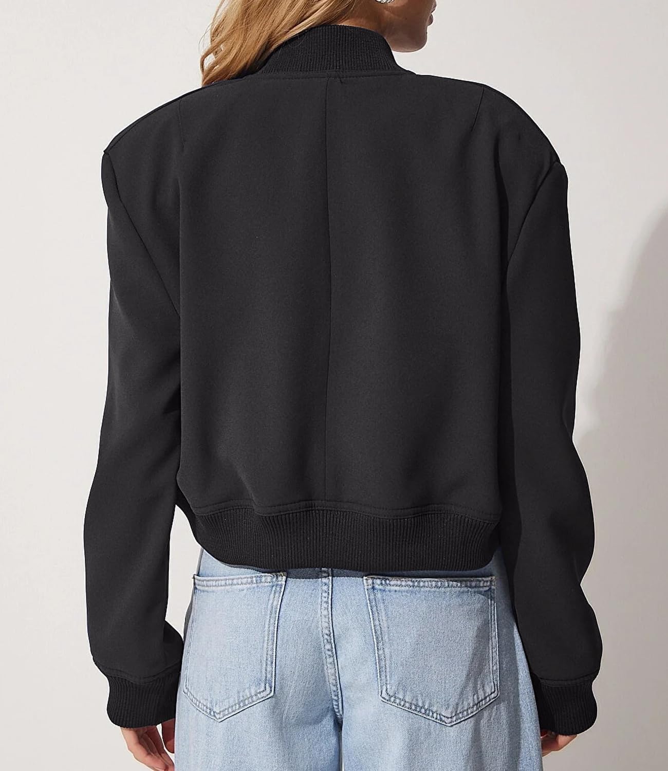 Amy Babe womens Cropped Bomber Jacket Button Down Varsity Jackets Shackets With Pockets - Image 2