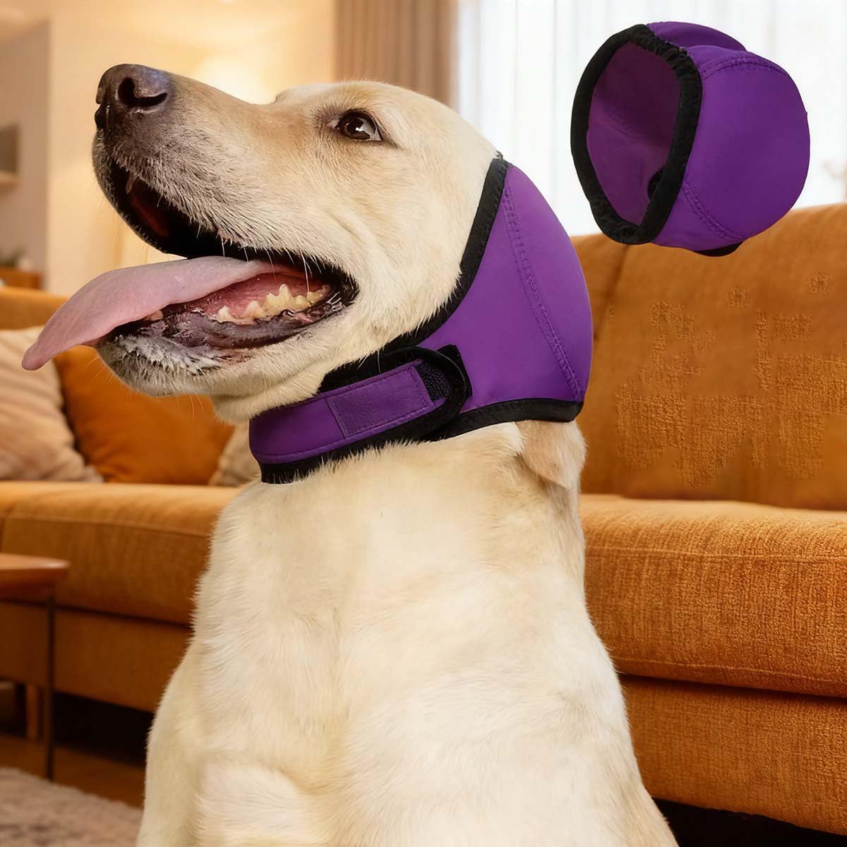 Dog Calming & No Shake Hoodie - Anxiety Relief Quiet Ears for Dogs, Ear Muffs Cover Noise,Elastic Waterproof Protector for Grooming, Force Drying,Bath(Purple,Medium)