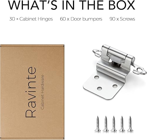 Miniatura 4 de Ravinte 30 paquetes (15 pares) Bisagras de gabinete empotradas de cromo pulido de 3/8 pulgada para gabinetes de cocina, bisagras autocerradoras