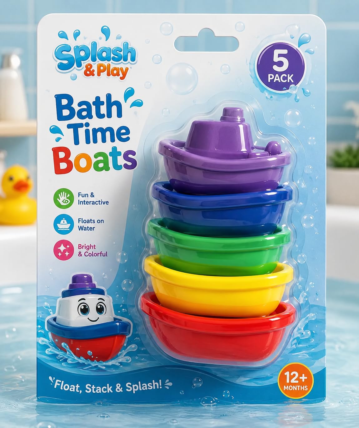 Bathtime Boats Bath Toy Set of 5, Multicolour