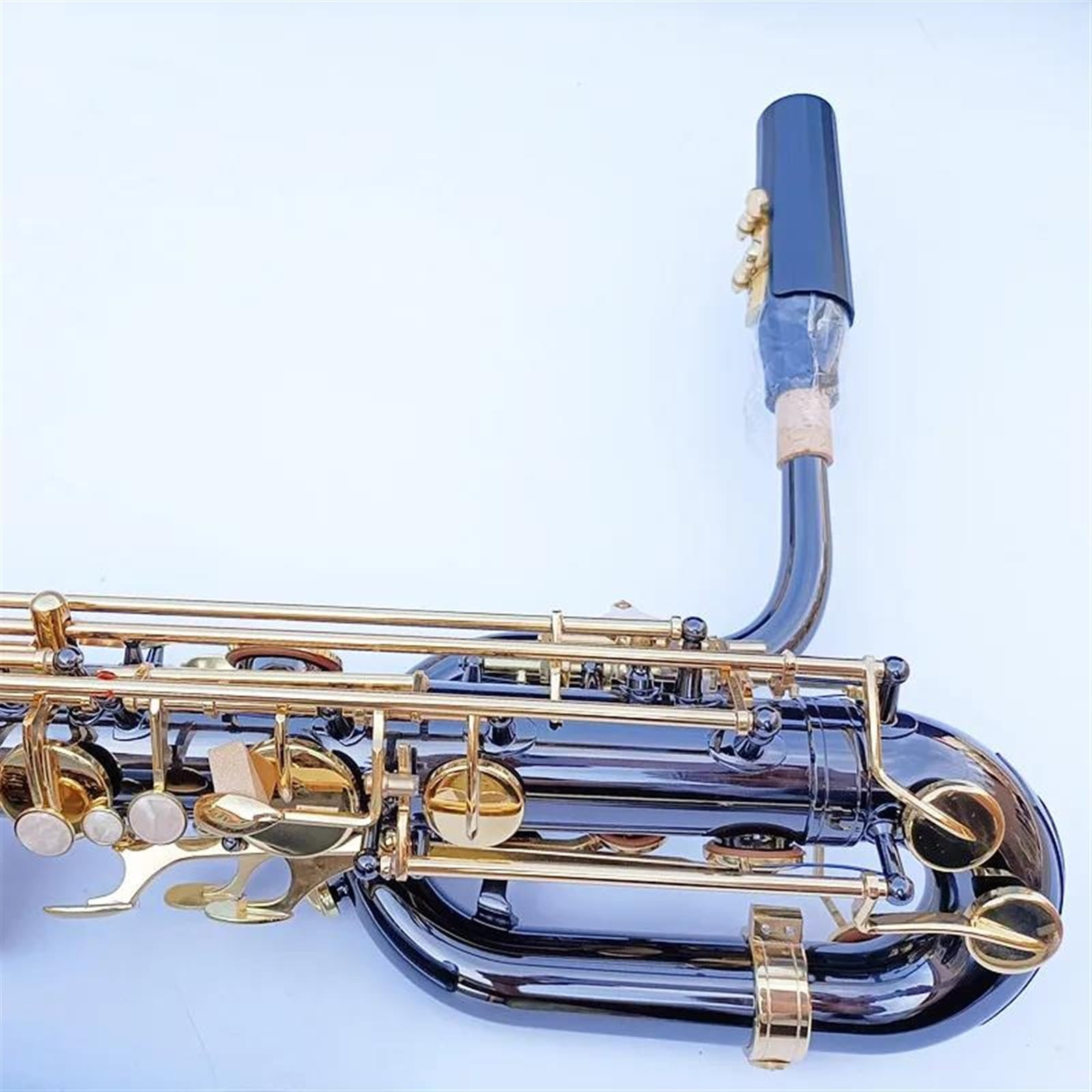 Sassofono Baritono Professionale In Tubo Di Ottone Con Superficie Unica Placcata In Nichel Nero, Strumento Sax Con Custodia