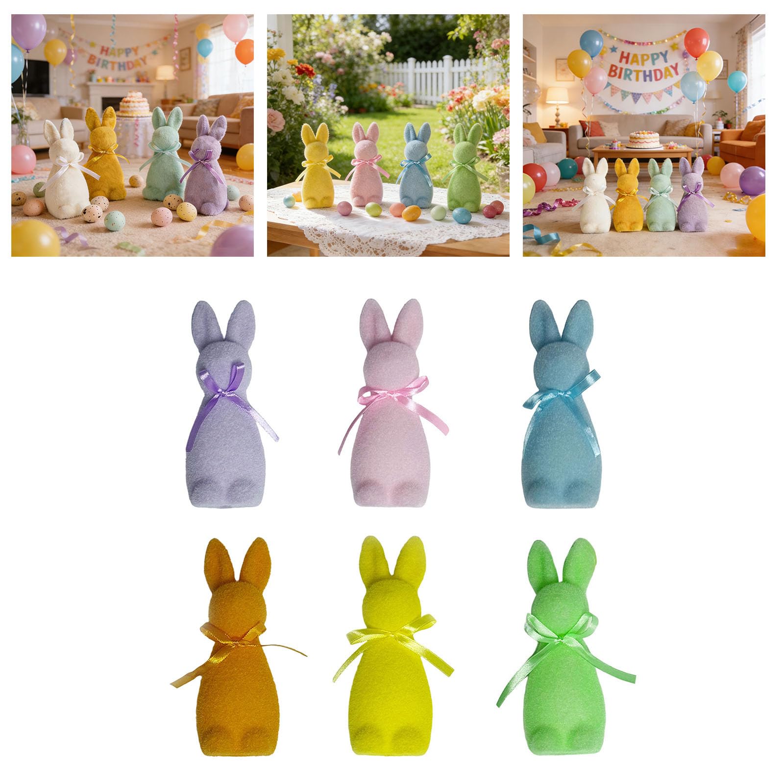 Generisch Adorno de conejo de Pascua flocado de espuma con pajarita, decoración de animales para fiestas y celebraciones, interior y exterior. Utiliza una figura de espuma