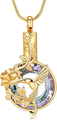 Hearbeingt Crystal Hummingbird Cremation Urn Necklaces for Ashes for Women
