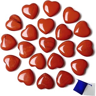 20PCS Red Jasper Heart Healing Crystals Set Stones Love Shaped Polished Crystal Natural Cute Pocket Thumb Reiki Wholesale Set Gifts Balancing Meditation Gifts for Women Mother's Day