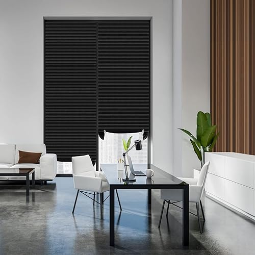 Miniatura 7 de Maritown Persianas de papel opacas sin cordones de 35 x 71 pulgadas, sin taladro, cortadas a medida, autoadhesivas, plisadas, temporales, para