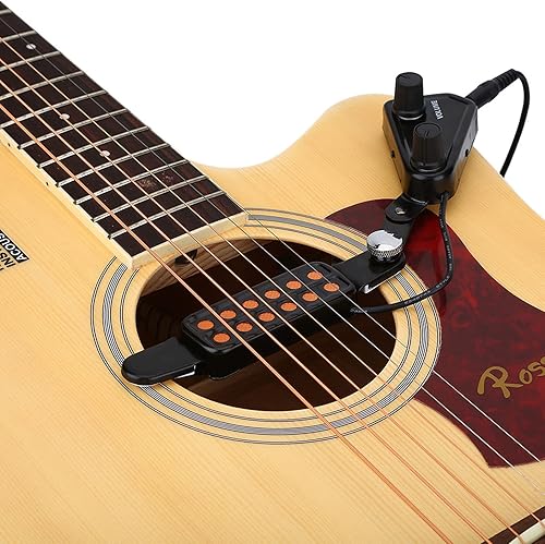 Miniatura 5 de Pastilla de guitarra con 12 orificios de sonido, transductor magnético de pastilla de orificio de sonido con kit de afinador de tono de volumen para