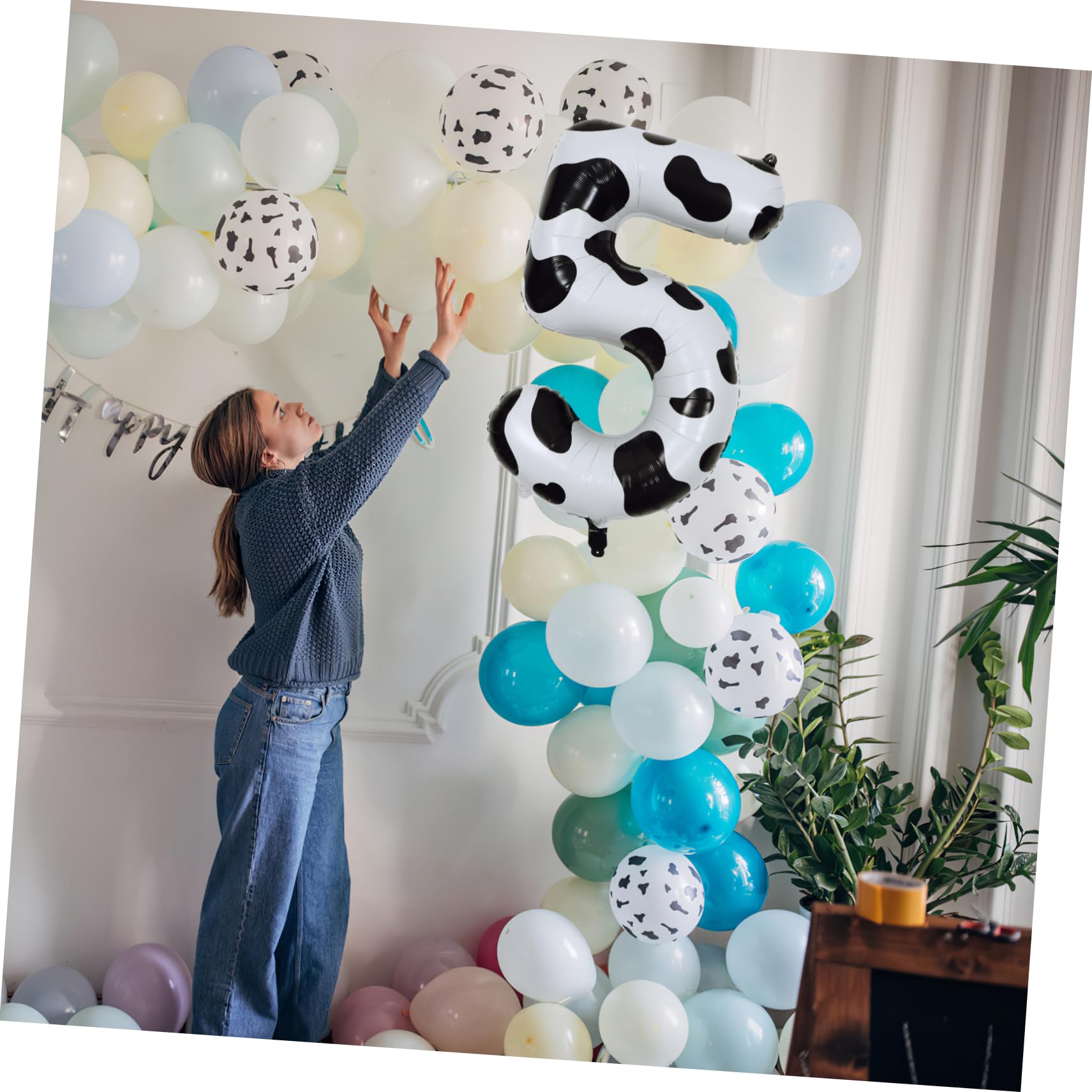 Palloncini per Numero e Stampa Mucca in Pellicola di Alluminio 10 Riutilizzabili 40 Pollici Facili da Gonfiare Decorazioni Feste di Compleanno