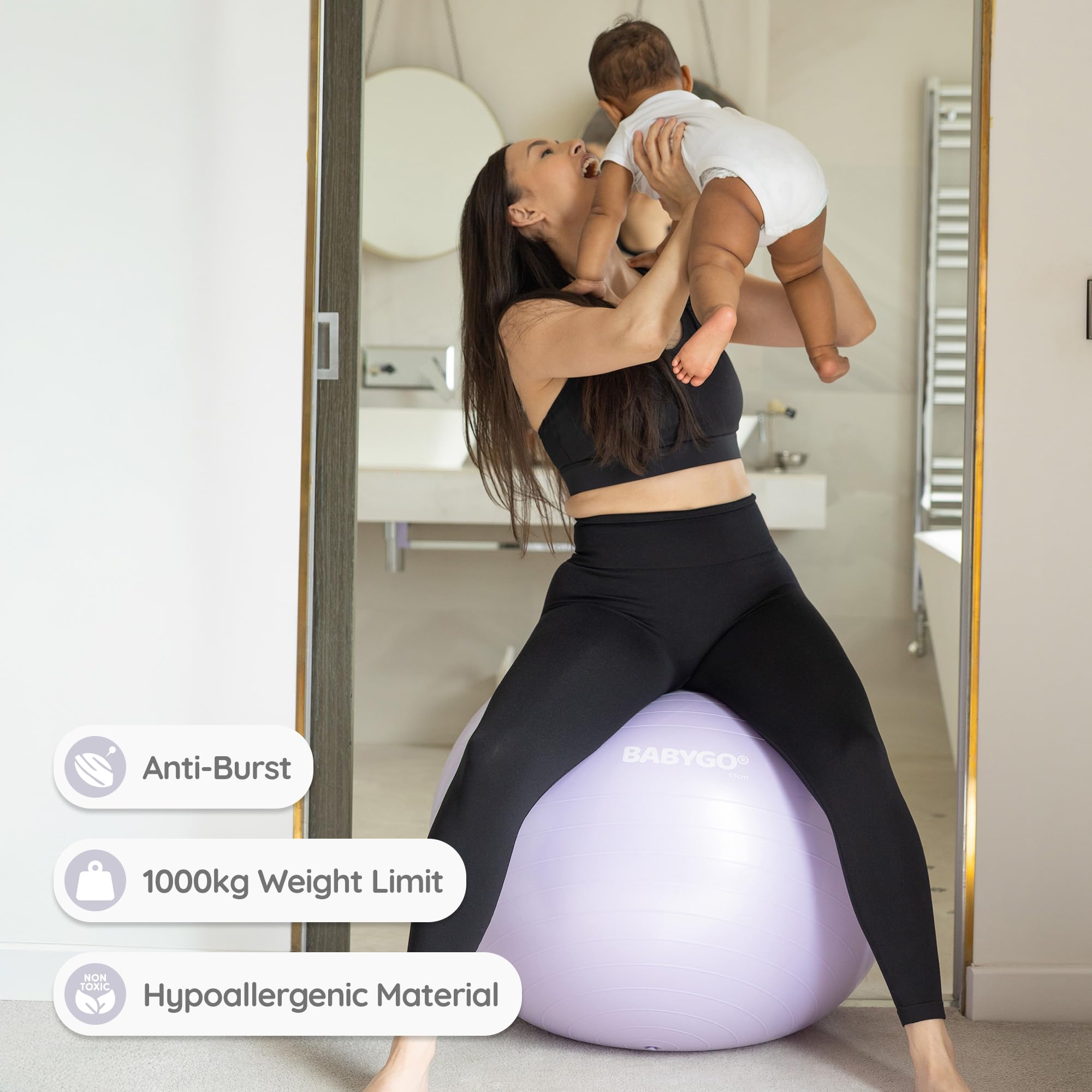 BABYGO Geburtsball – Schwangerschafts-, Yoga-Arbeits- und Übungsball und Buch-Set, Trimester-Targeting, Mutterschaftsphysio, Geburts- und Genesungsplan enthalten, Anti-Burst, umweltfreundlich