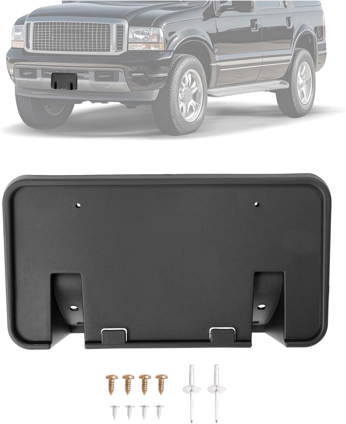 Front License Plate Holder Bracket Compatible with 1999-2004 Ford F-250 F-350 F-450 F-550 Super Duty Excursion License Plate Mounting Frames Replacement for F81Z17A385AA Black Plastic