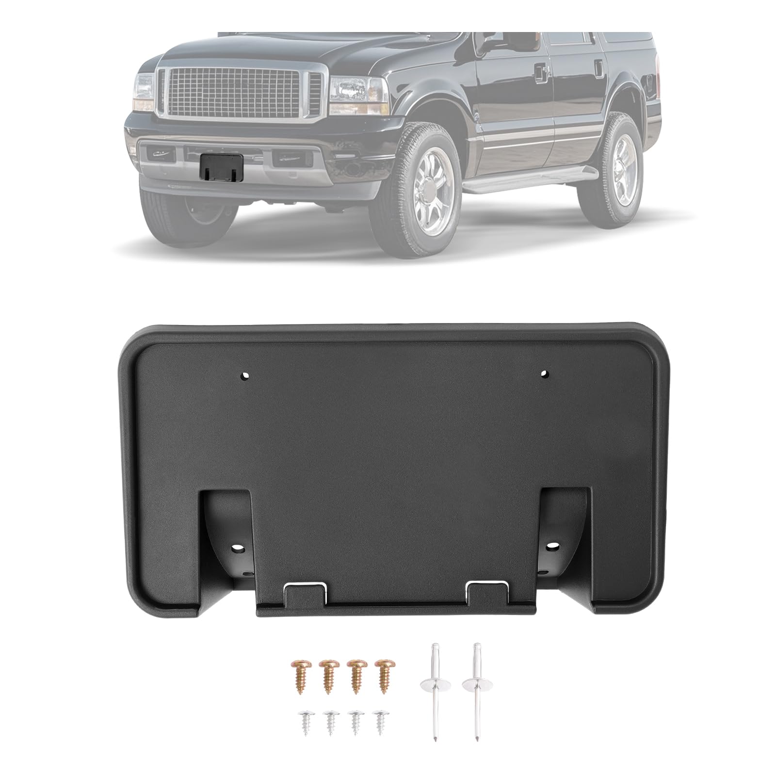 Front License Plate Holder Bracket Compatible with 1999-2004 Ford F-250 F-350 F-450 F-550 Super Duty Excursion License Plate Mounting Frames Replacement for F81Z17A385AA Black Plastic