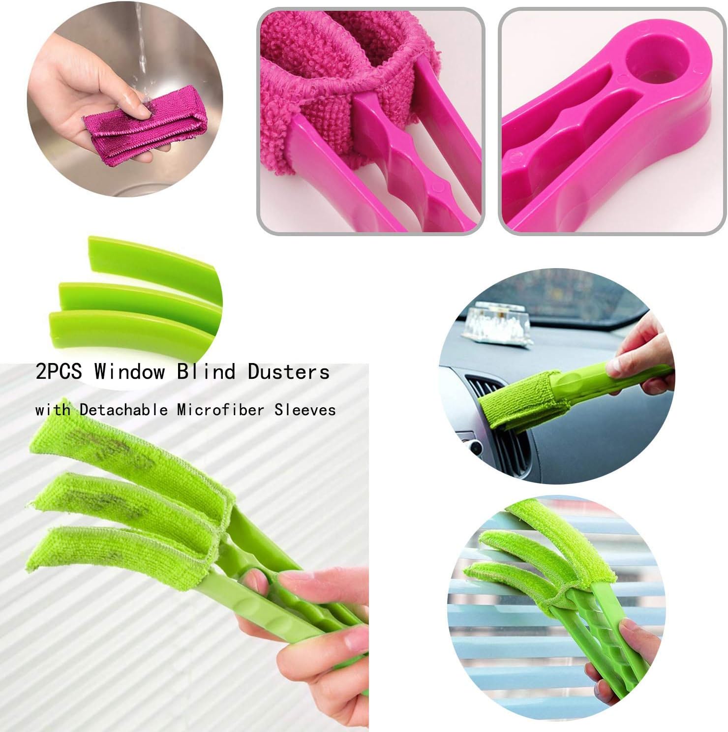 Prоmо 40% оƒƒ Window Blind Duster, Hand-held Groove Gap Cleaning Brushes Tools Sliding Door Window Track Air Conditioning Shutter Windowsill Sweeper with Microfiber Sleeves, 7 Pieces (Blue)