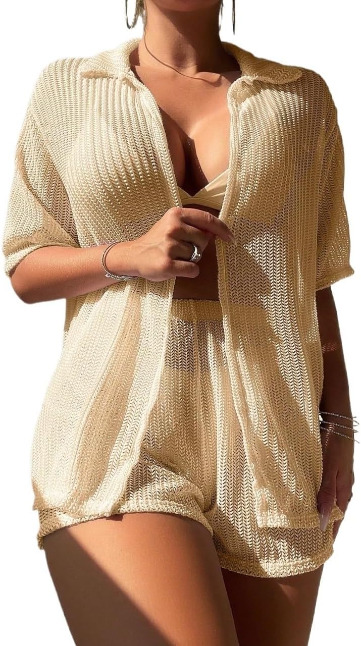 Summer Beach Women's Top And Shorts Cover Up Set cover ups for swimwear