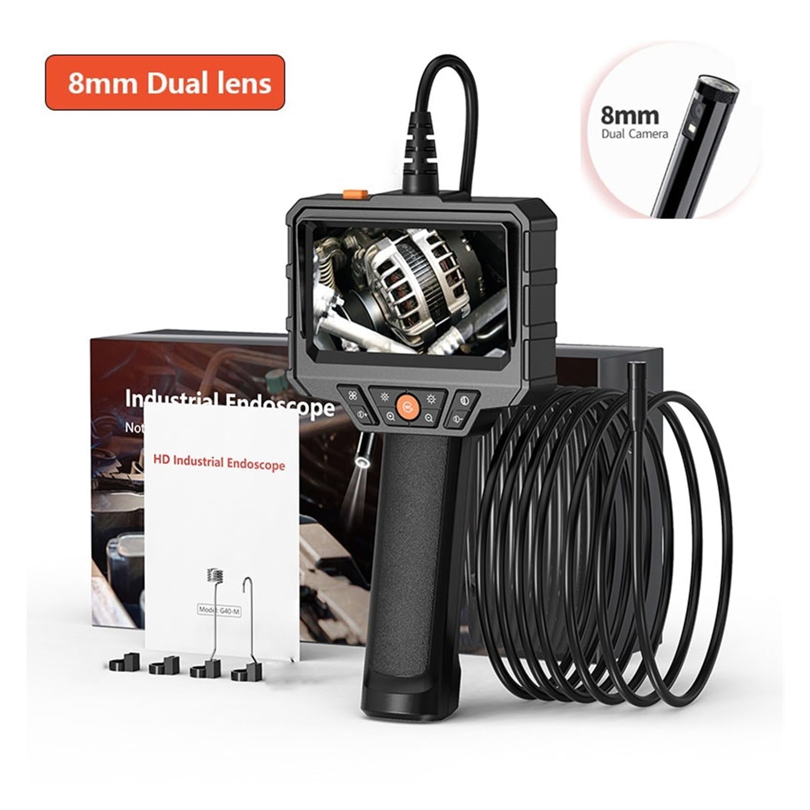 Periscopio, Telecamera endoscopica portatile con periscopio for ispezione auto impermeabile HD 1080P IP67 da 4,3 pollici 8 LED(5m,8mm Dual lens)