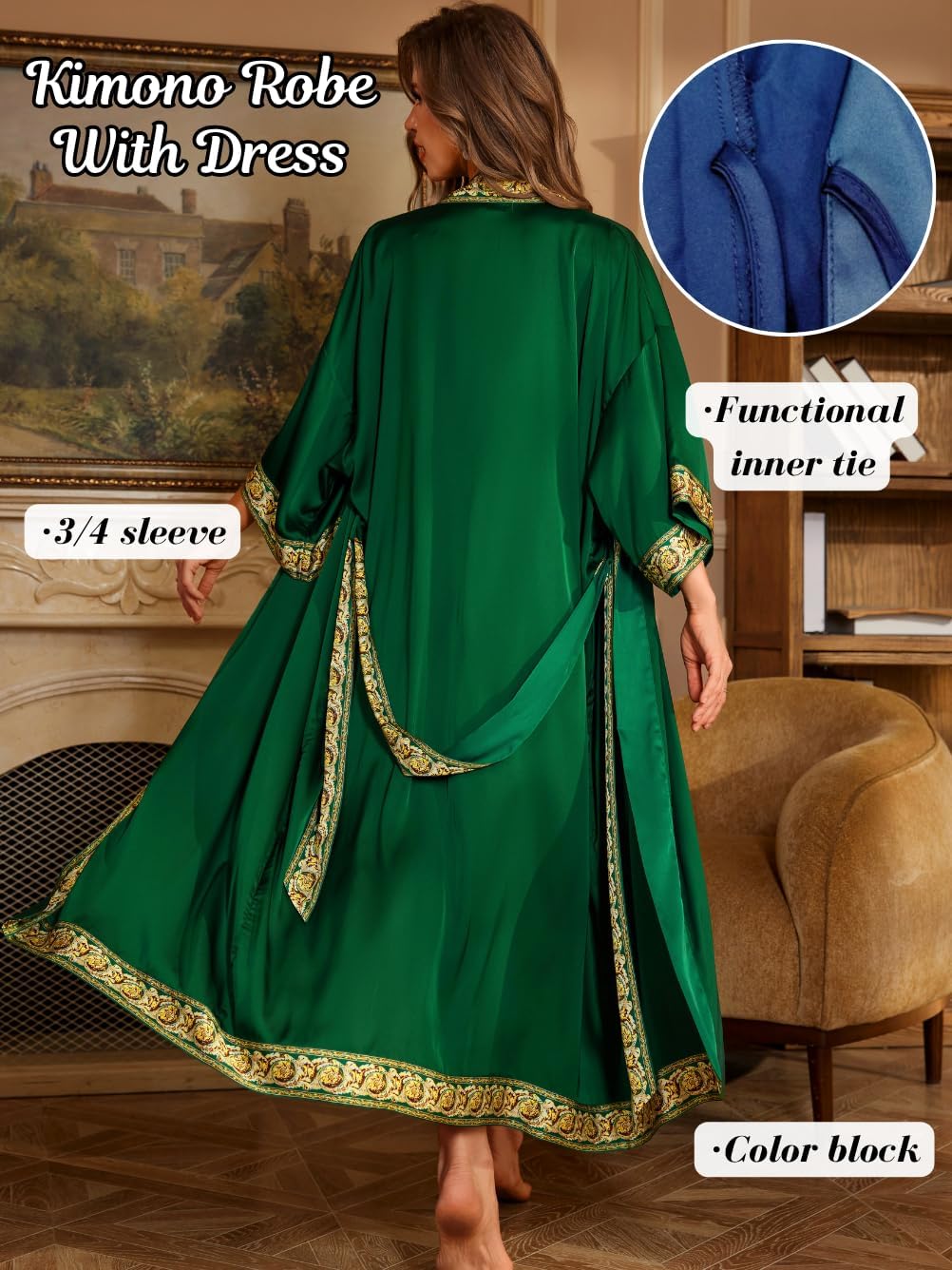 ChiaoLezhee Satin Robe Sets For Women, 2-PC Lightweight Bathrobe, Silk Sleepwear Kimono Bridesmaid Sexy Robes