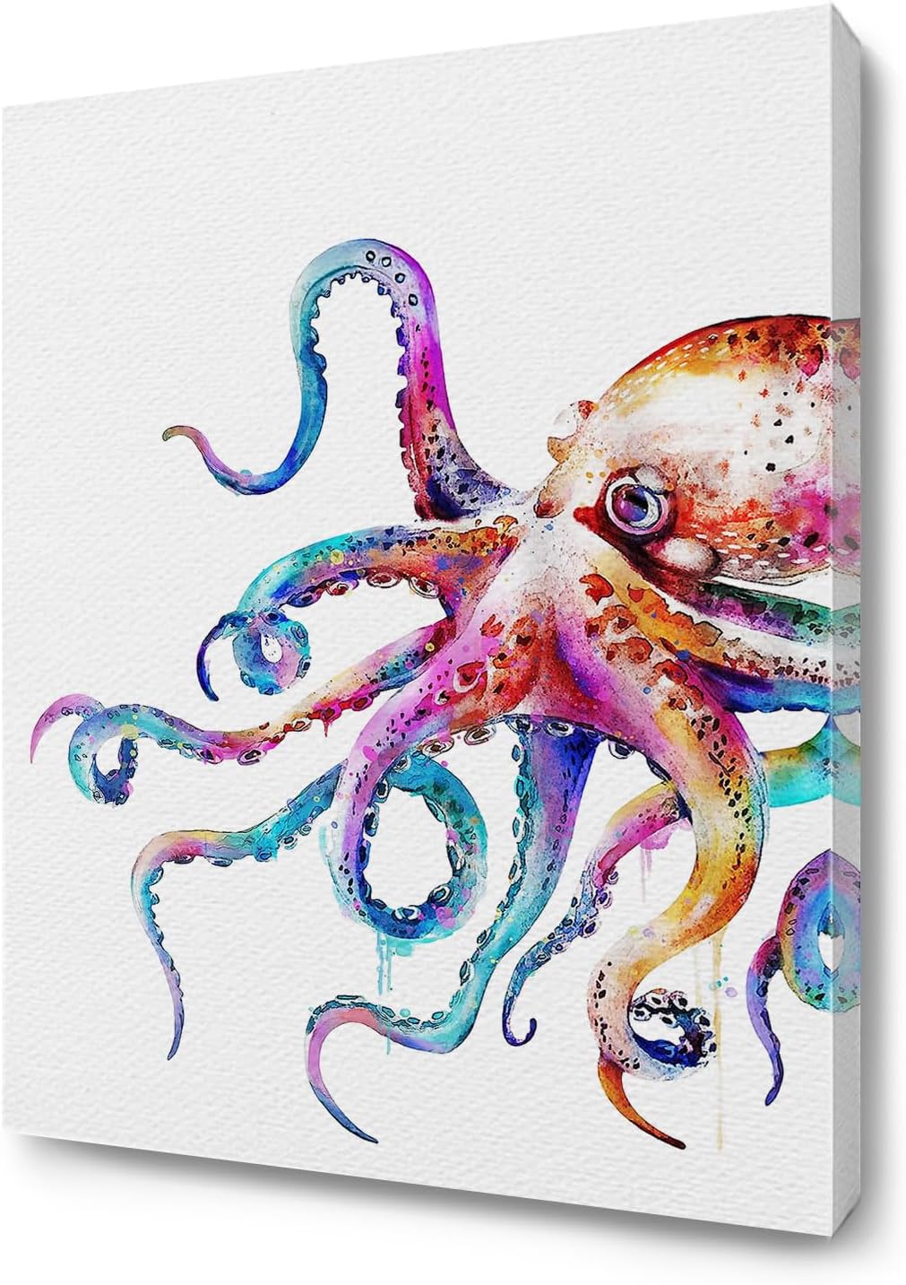 ChissNook Octopus Coastal Canvas Wall Art, Octopus Coastal Beach Decorative Framed Art Wall Canvas, Kids Nautical Vintage Rustic Colorful Home Bathroom Decor, 12x16 Inches