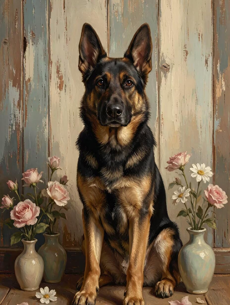 Diamond Painting Kit Perro Pintura Diamante Flor, Punto De Cruz Diamante 5D Cuadro Diamantes DIY Full Drill Cuadrado Strass Ricamo Diamond Art Paintings per Decorazioni Casa Pareti 70x100cm J-5833E