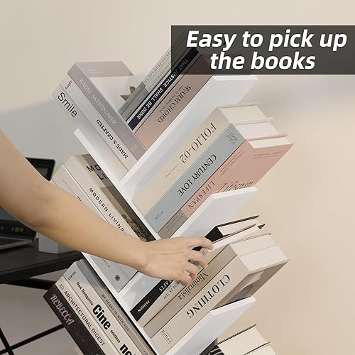 Miniatura 9 de Estantería de árbol de 8 niveles con cajón, estantería de madera de pie para sala de estar, dormitorio, oficina en casa, organizador de