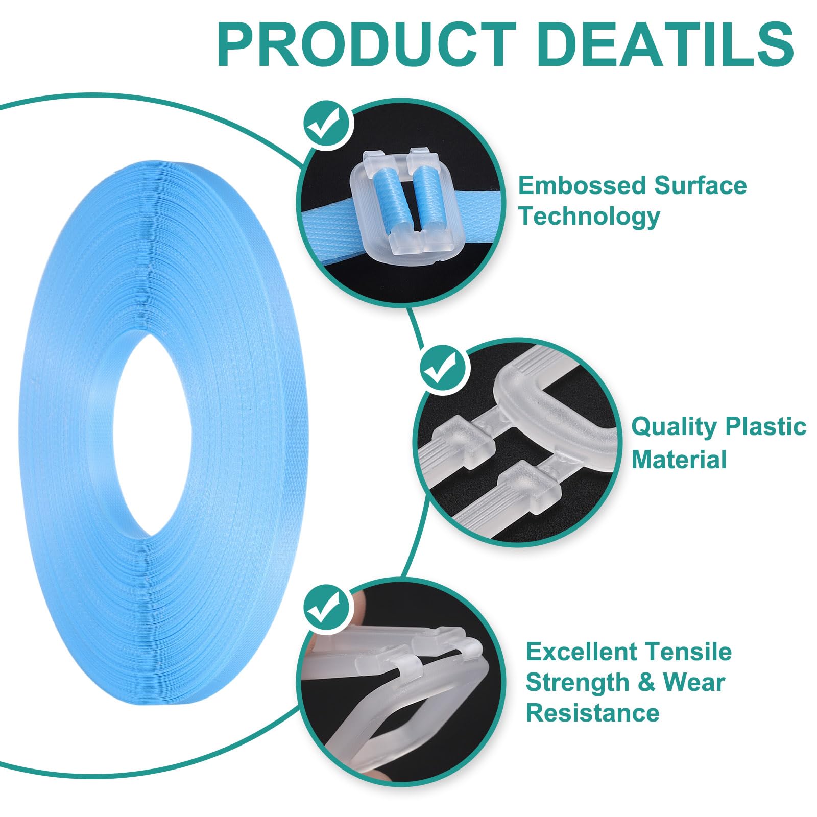 PATIKIL Kit De Bande D'Emballage En Plastique De 110 Verges, 2 Rouleaux De Bande D'Emballage Avec 100 Boucles Transparentes Outil De Bande Universel Pour Boîtes En Carton Articles En Bois,