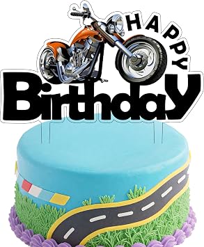 Motorcycle Happy Birthaday Cake Topper Motorcycle Racing Themed Cake Decoration Motorcycle Enthusiasts Birthday Party Supplies
