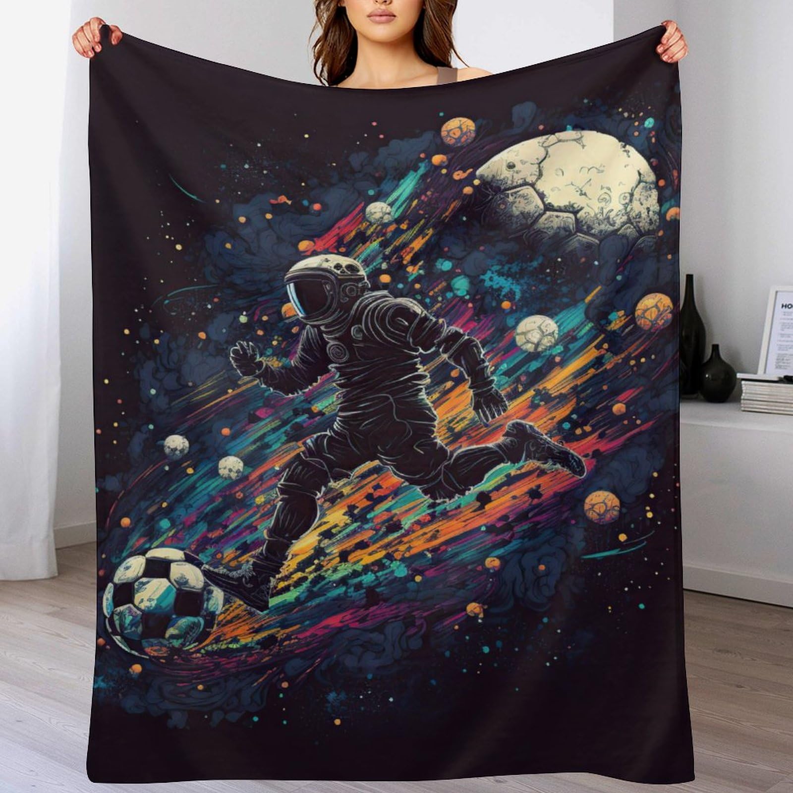 Couvre-lit astronaute football en flannel douce de 130x150cm pour lit et canapé