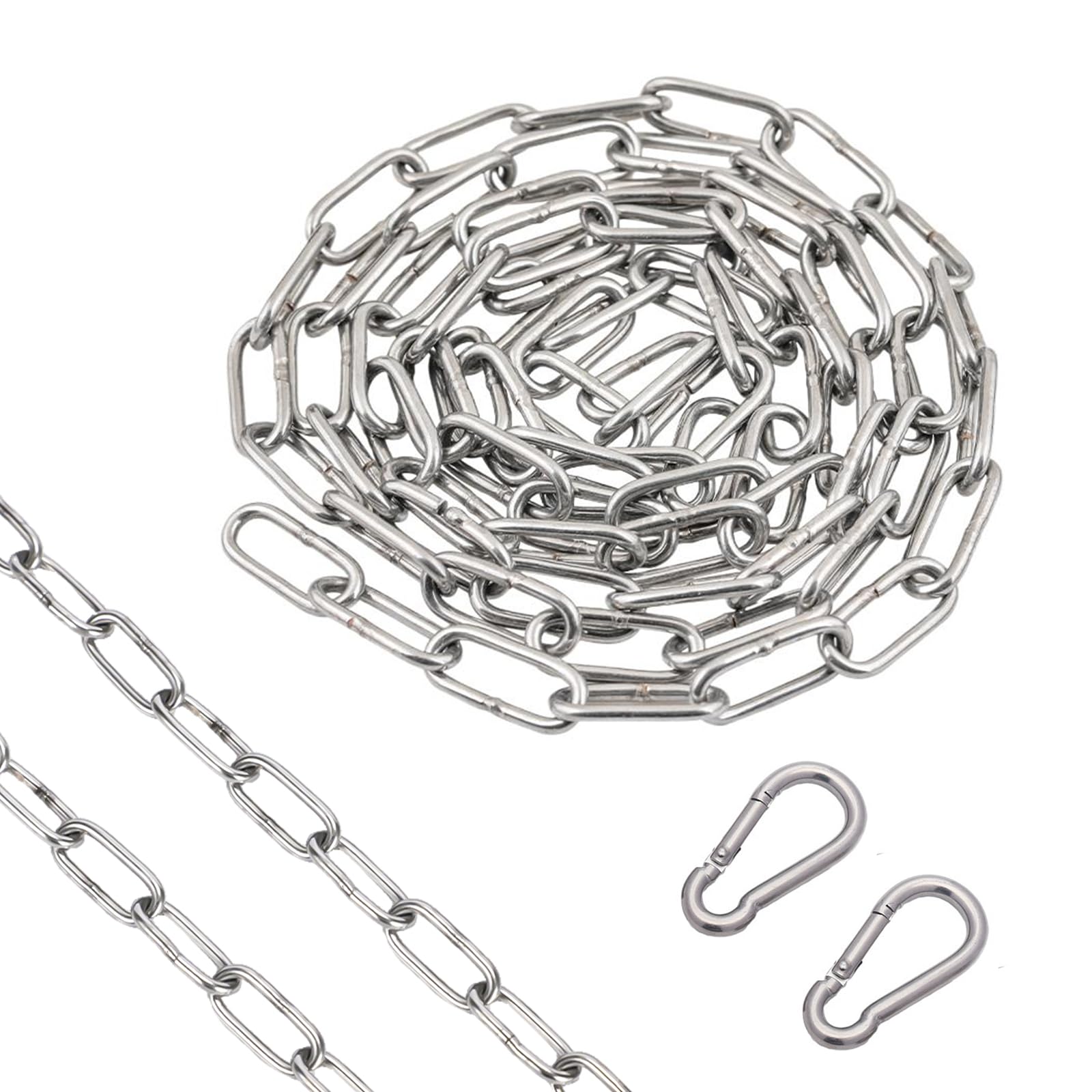 5M Steelchain, Stainless Steel Security Chain,2 Heavy Duty Carabiners - Premium Heavy Duty Chain for Fence Gates, Bikes, Swings & Clotheslines