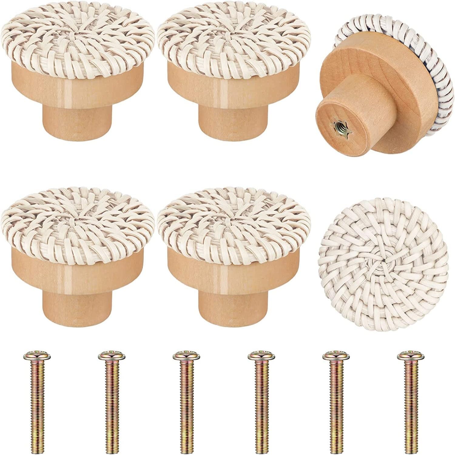 Sponsored Ad – Wooden Drawer Knobs, 6 Pack Decorative Handmade Wicker Woven Pulls with Screws, Boho Round Rattan Dresser Knobs, Cabinet Pulls and Knobs for Boho Furniture Cabinets Dresser, 35x30mm (White)