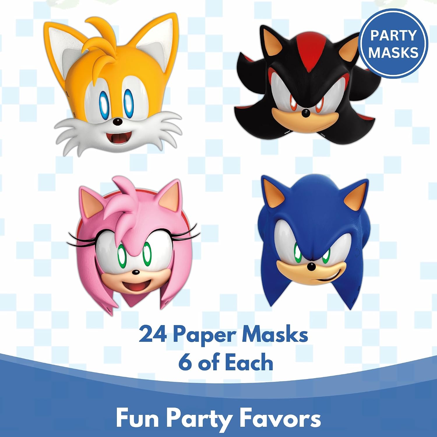 Unique Sonic Party Masks | 24 Count | Fun Birthday Party Favors and Decorations | Officially Licensed | includes Checklist