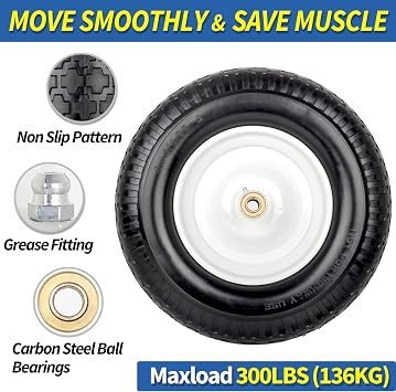 GICOOL 16 4.80/4.00-8 Flat Free Solid Wheelbarrow Tire and wheel 2 Pack