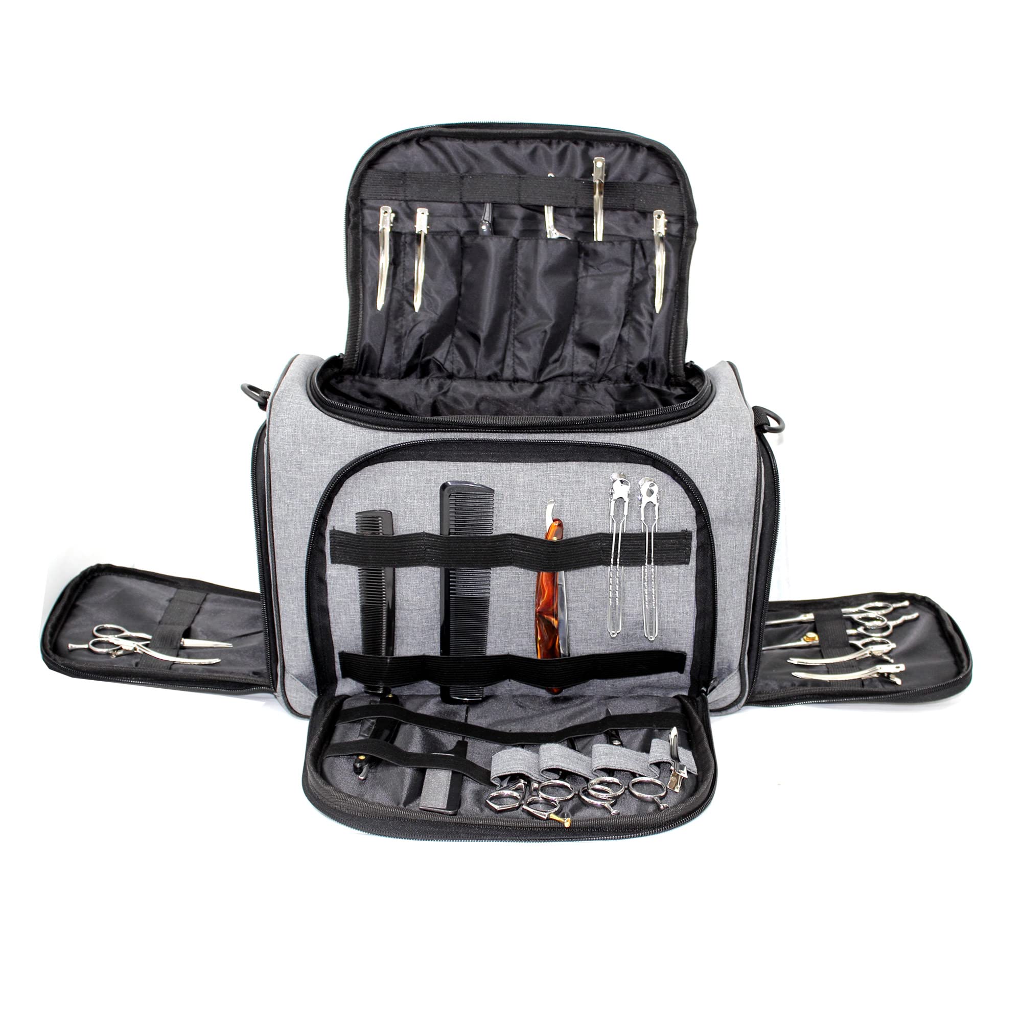 Friseur Barber Session Bag - Gepolsterte Mobile Friseurausrüstung Kit Tasche, Fächer & Schultergurt - Grau Friseurtasche für Stylisten