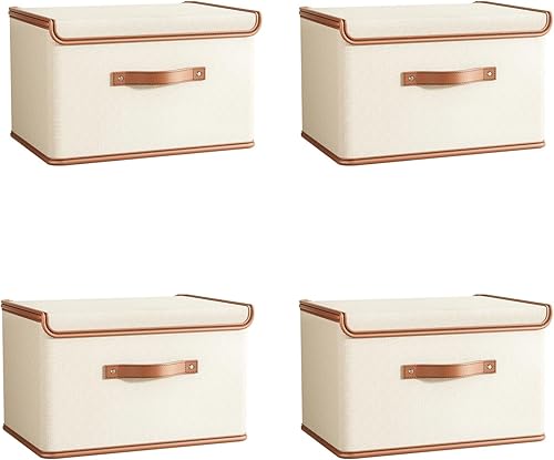 Miniatura 15 de Tuza Paquete de 2 contenedores de almacenamiento con tapas, contenedor organizador plegable de armario, caja organizadora de tela con asas, cajas de